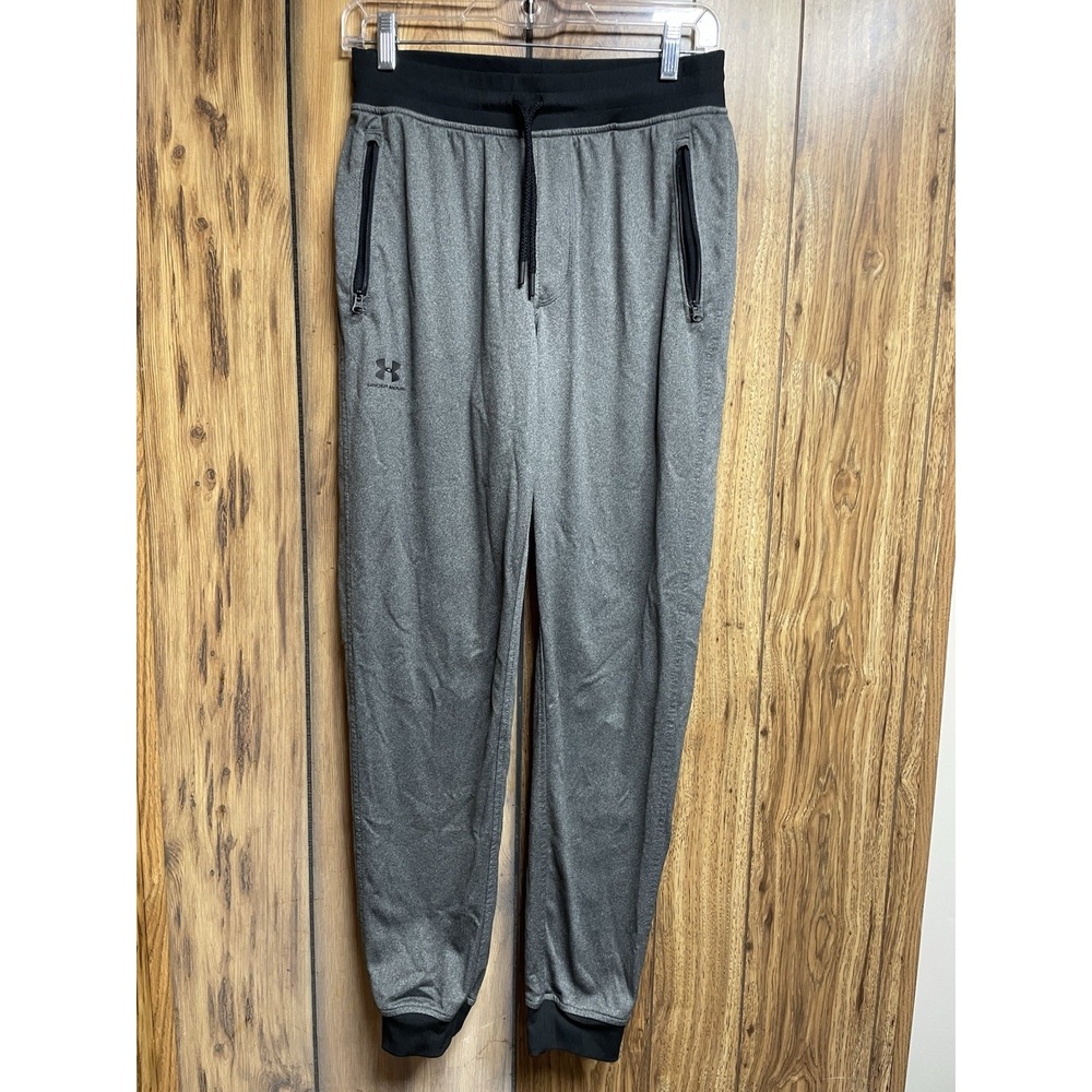 Under Armour Gray Fleece Sweat Pants Mens S Loose Tapered Leg Cuff Ankle Cold Gr